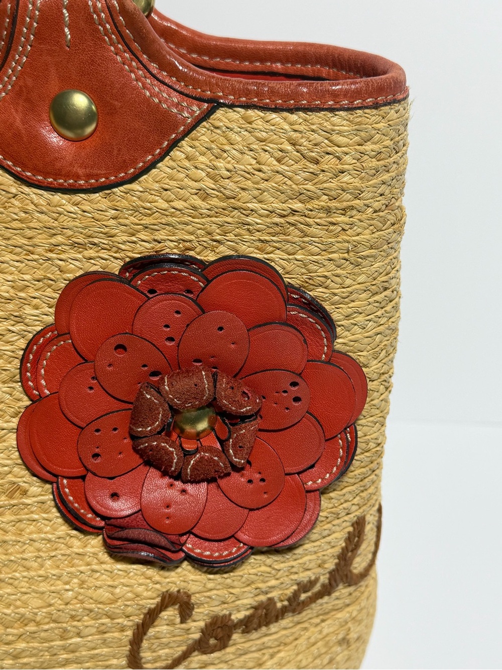 Coach Tote with Brown Leather Trim and Floral Charm 2008 - Picture 3 of 10
